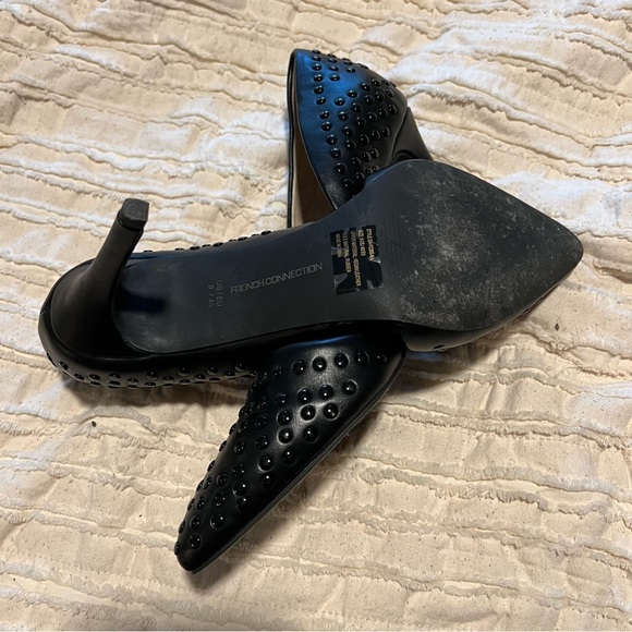French Connection Black Vegan Leather Forever Studded Pointy Toe Pumps Heels - Picture 8 of 14